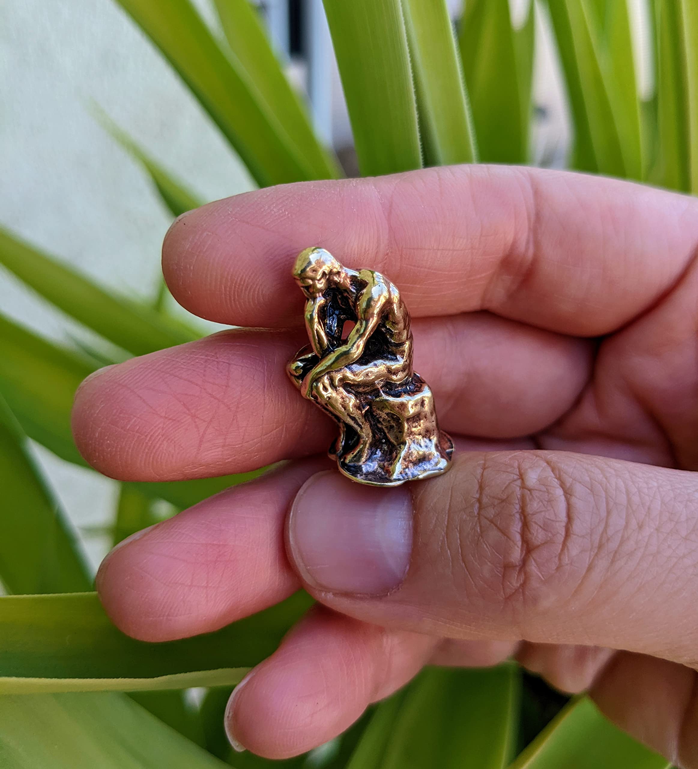 Brass thinker figurine for shelf or desk decor