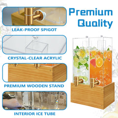 Brass-tone spigots provide smooth pours