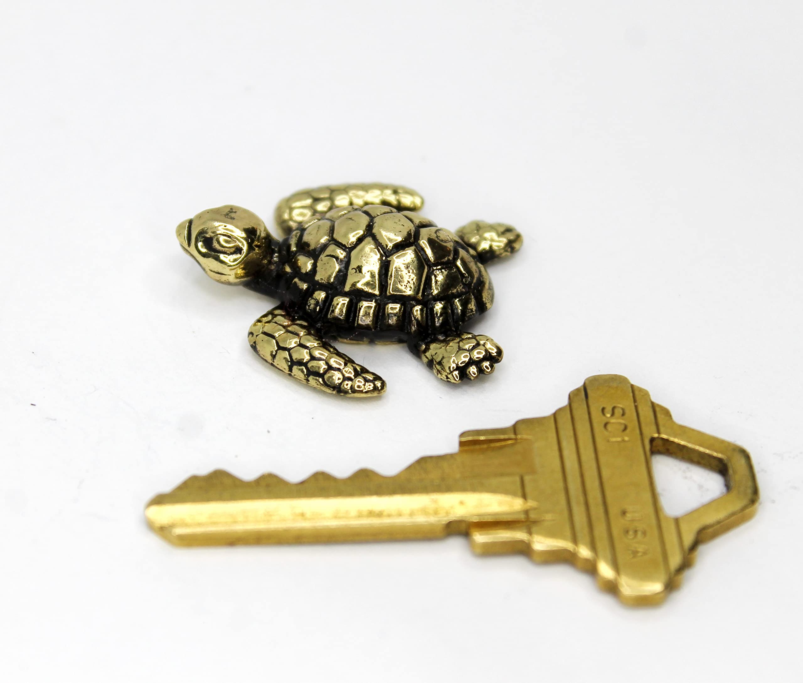 Hand carved metal turtle sculpture compact size 3.2 cm