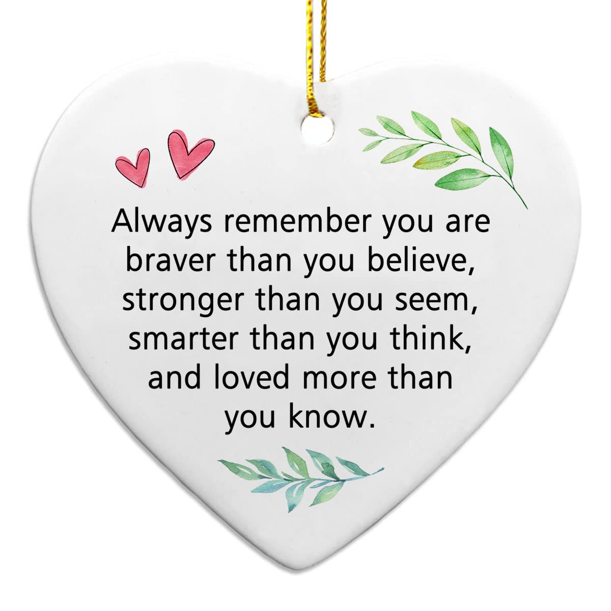 White ceramic hanging heart with gold string for graduation gift
