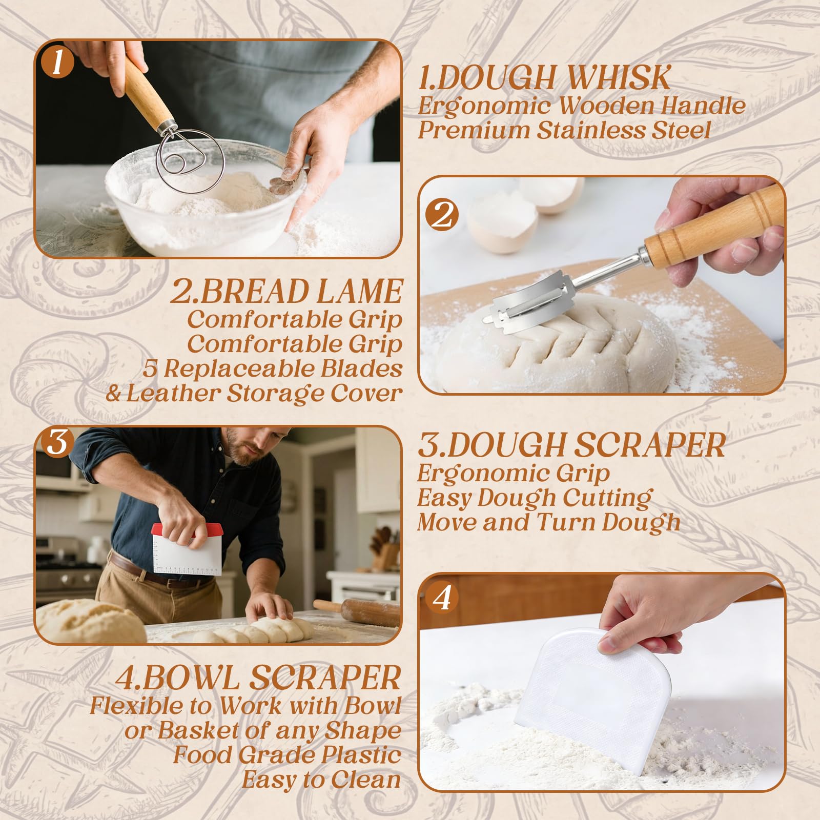 Sourdough making tools set and kit components