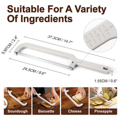 Stainless steel serrated blade on bread bow cutter