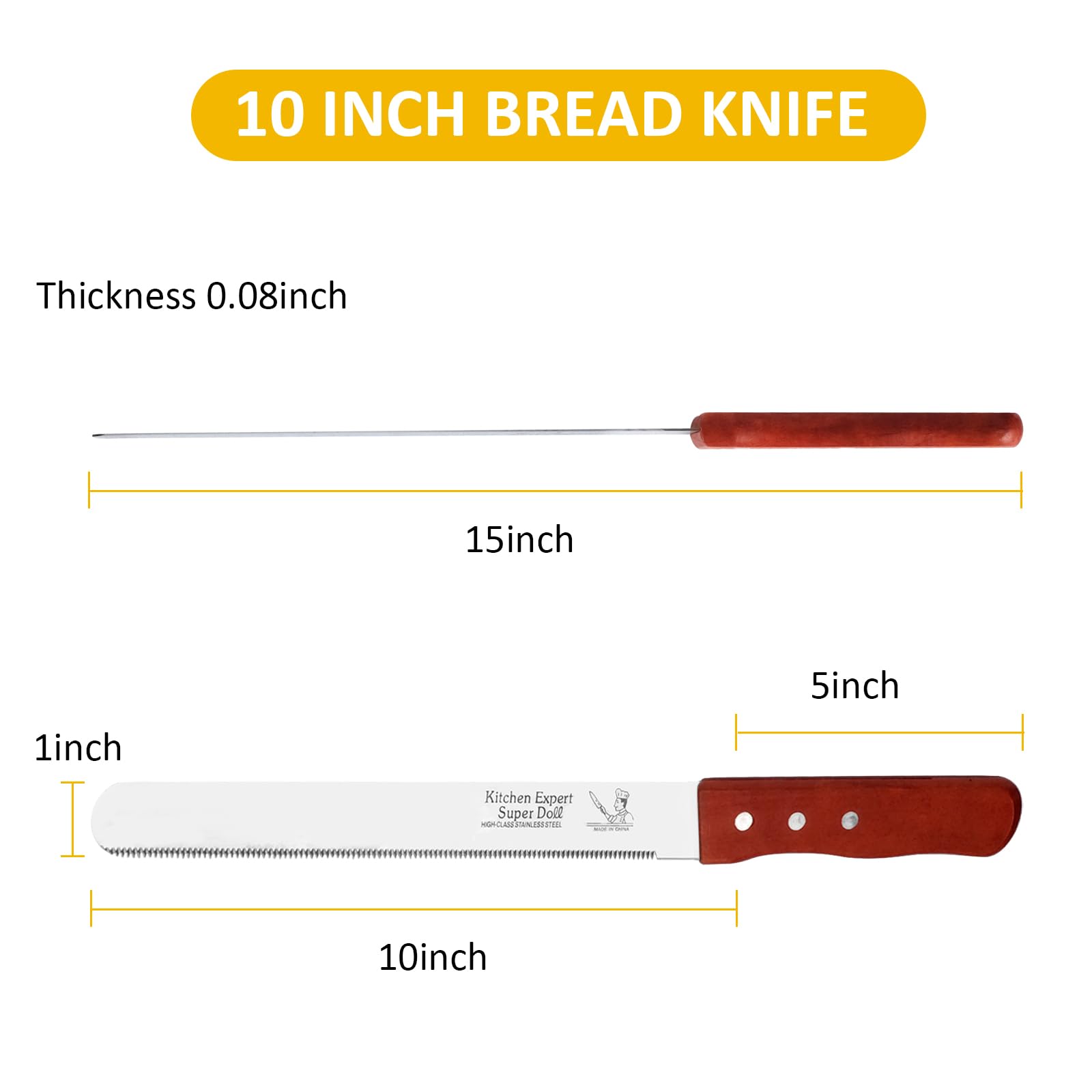 Stainless steel bread knife 10 inch fine serrated edge