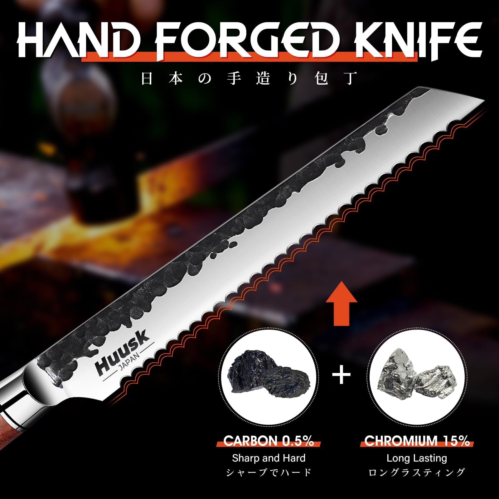 Black coated blade with hammer scallops for non sticking cuts