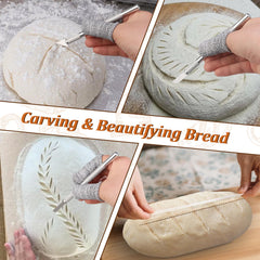 Two handles and interchangeable blades laid out for bread scoring