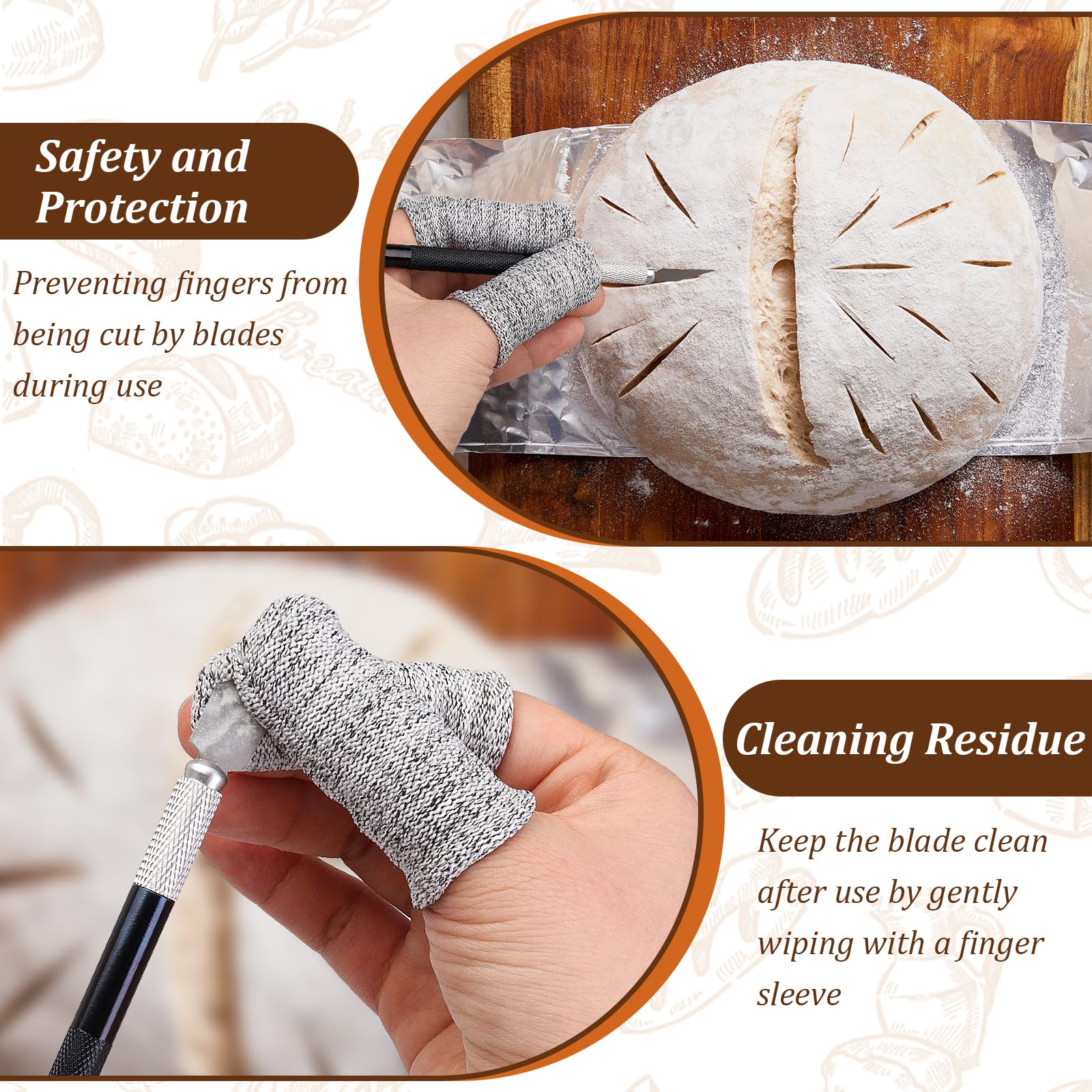 Tip safety cover and finger guard on bread lame set