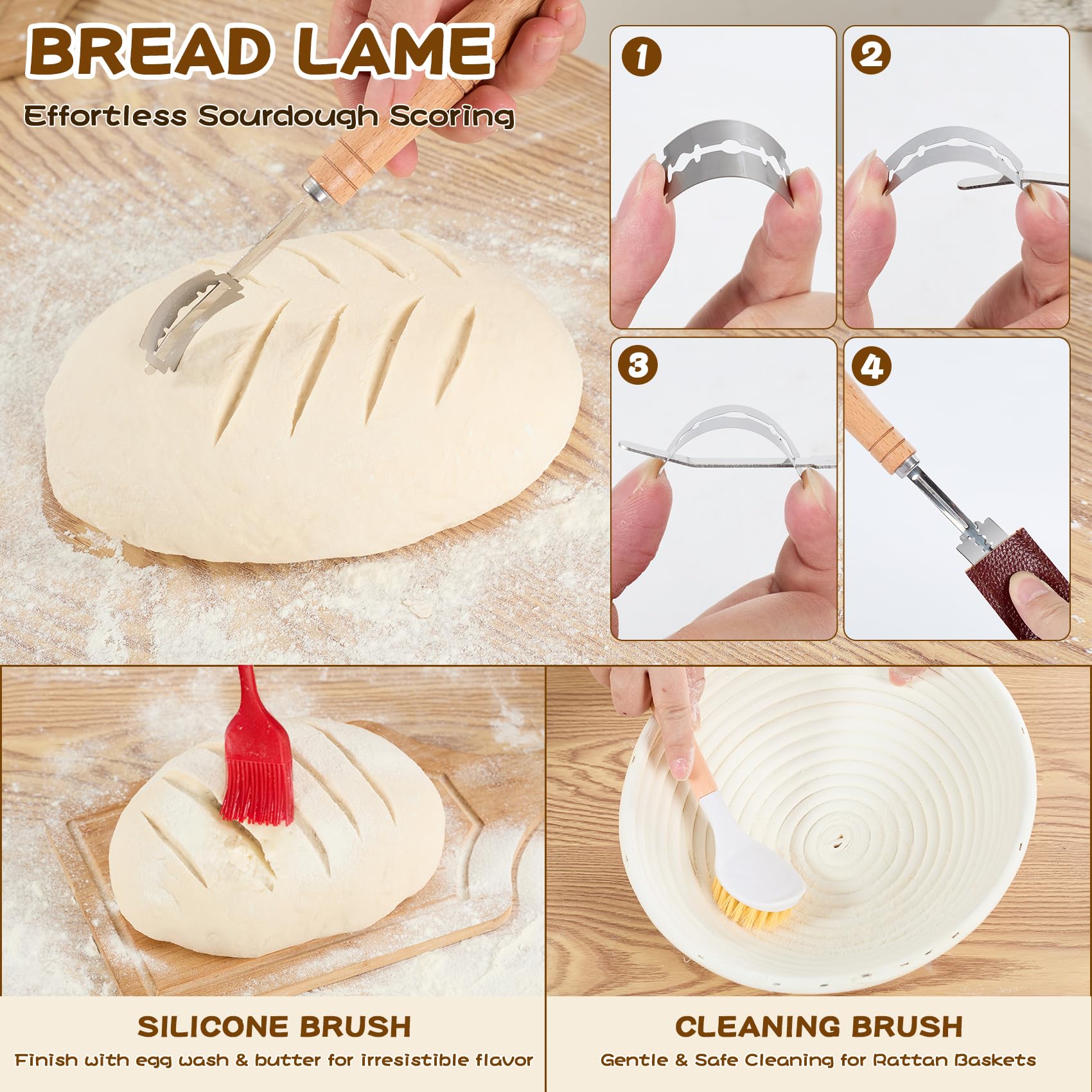 bread lame dough whisk and measuring tools in kit