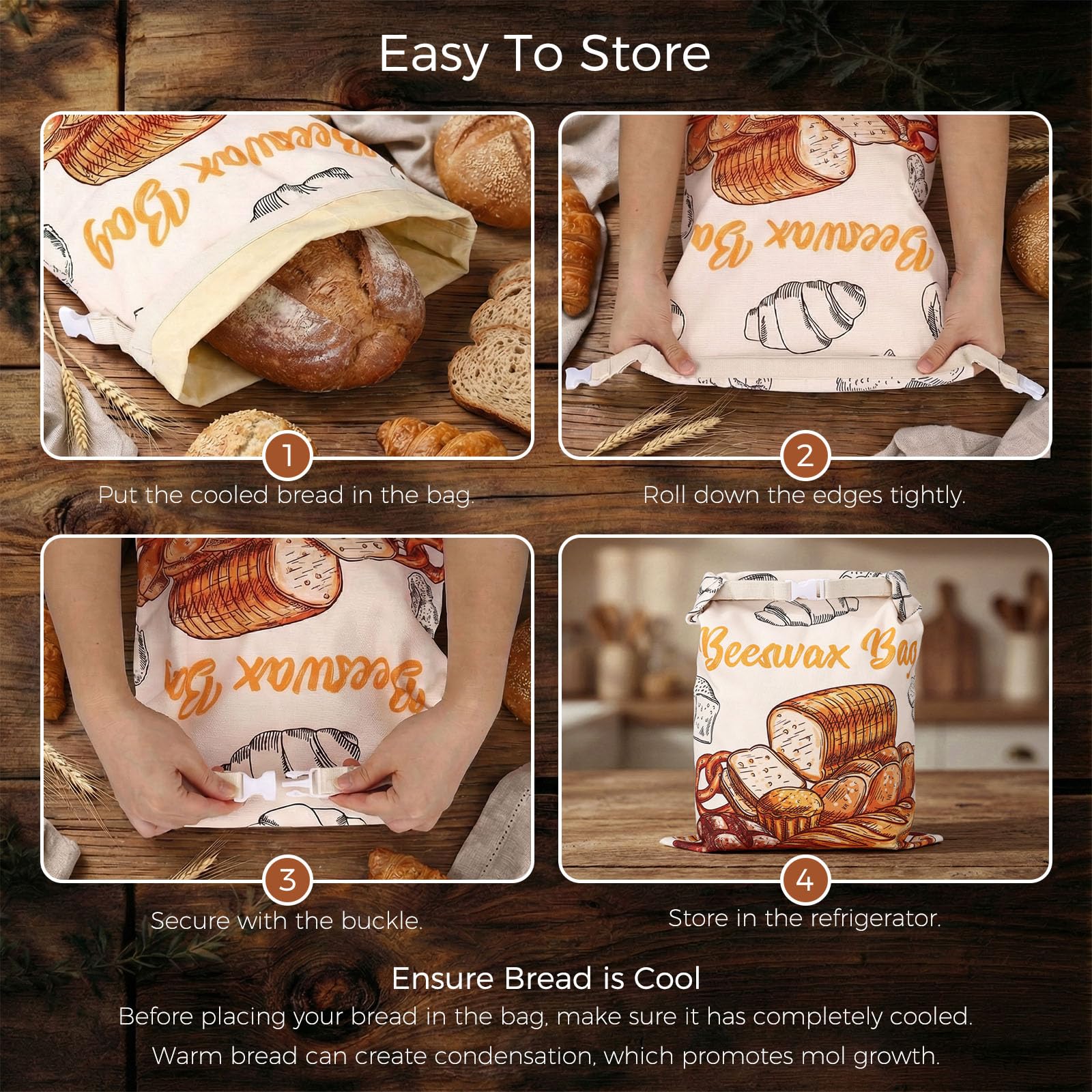 Bread storage bag with beeswax lining for home kitchen