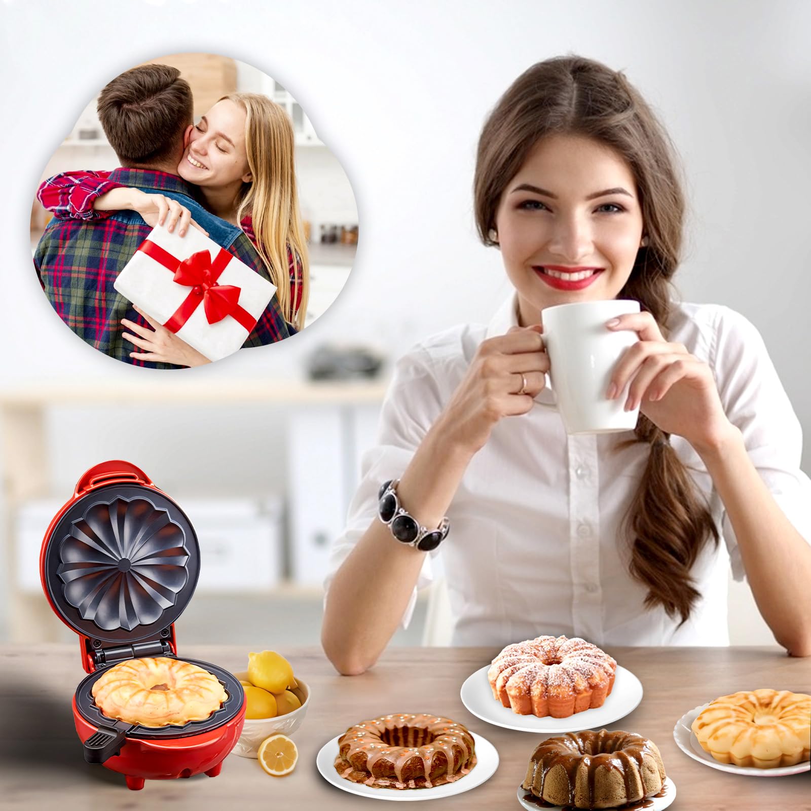 Compact red cake maker design for breakfast and snacks