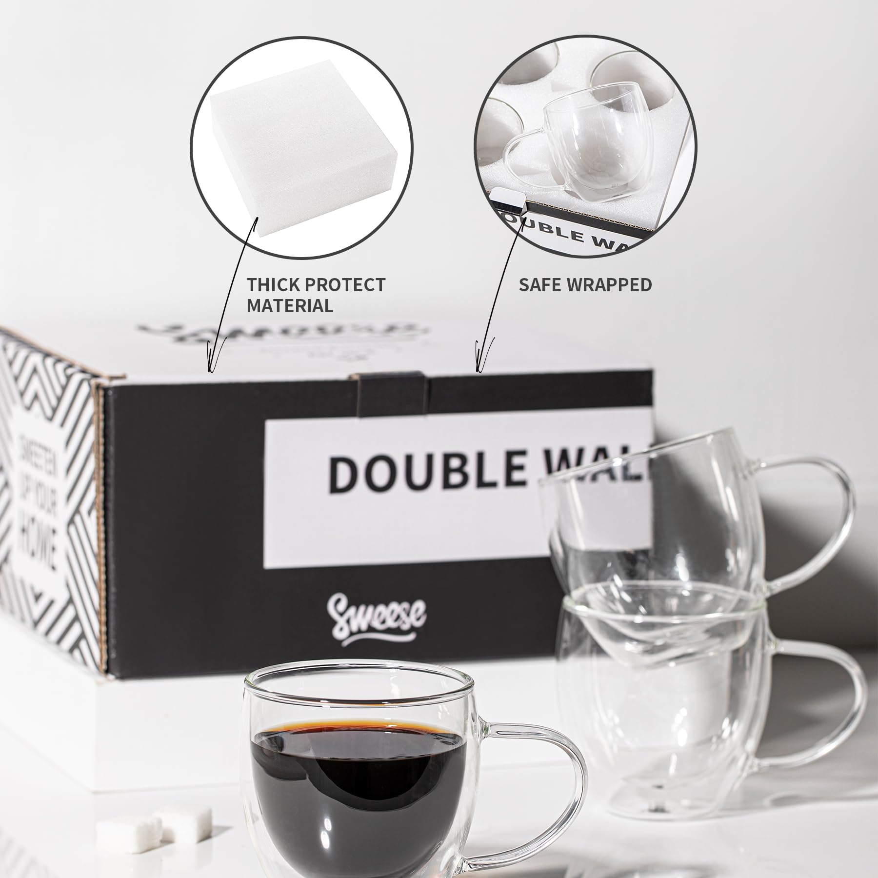 Clear glass mug for cappuccino or latte display