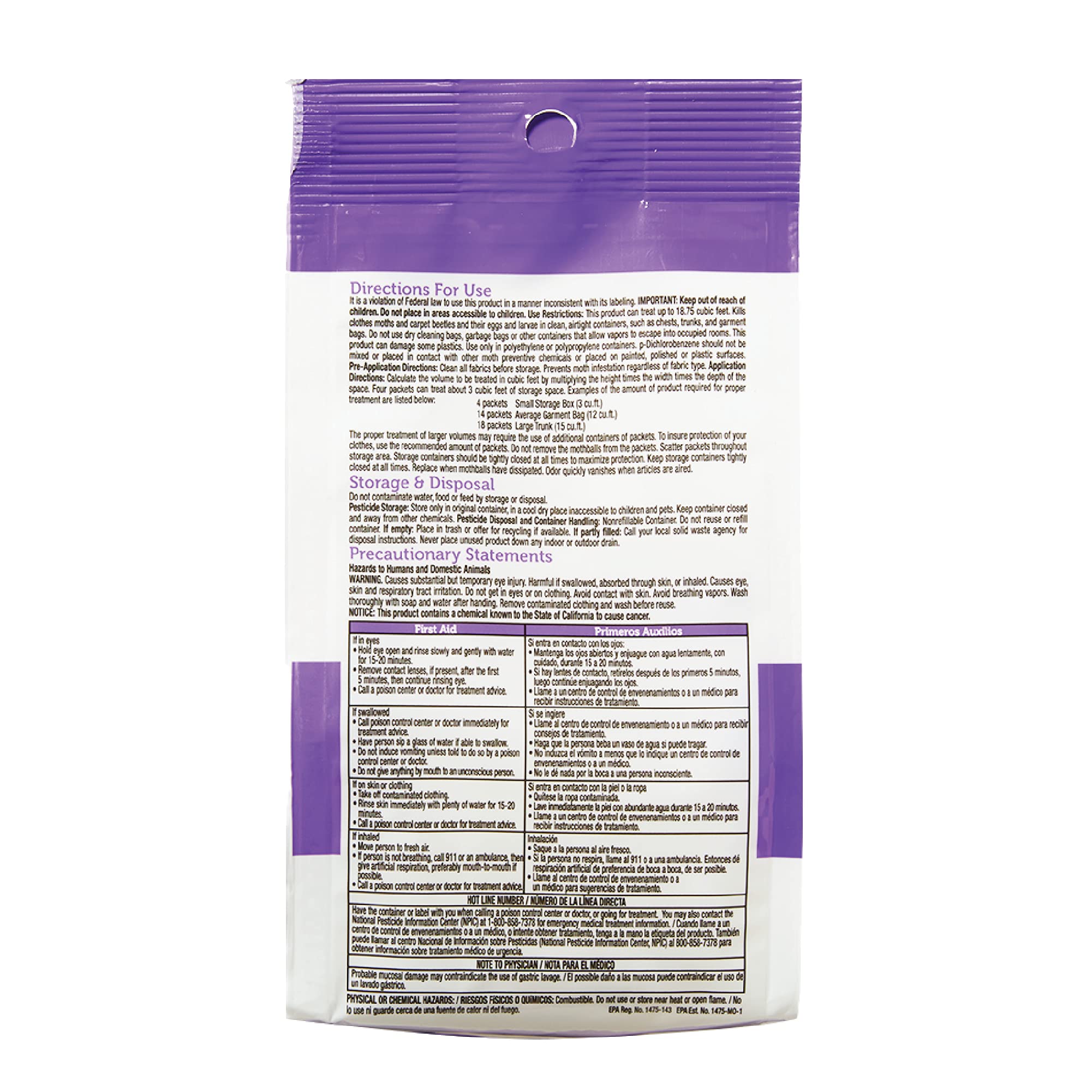Moth protection for stored clothing and keepsakes