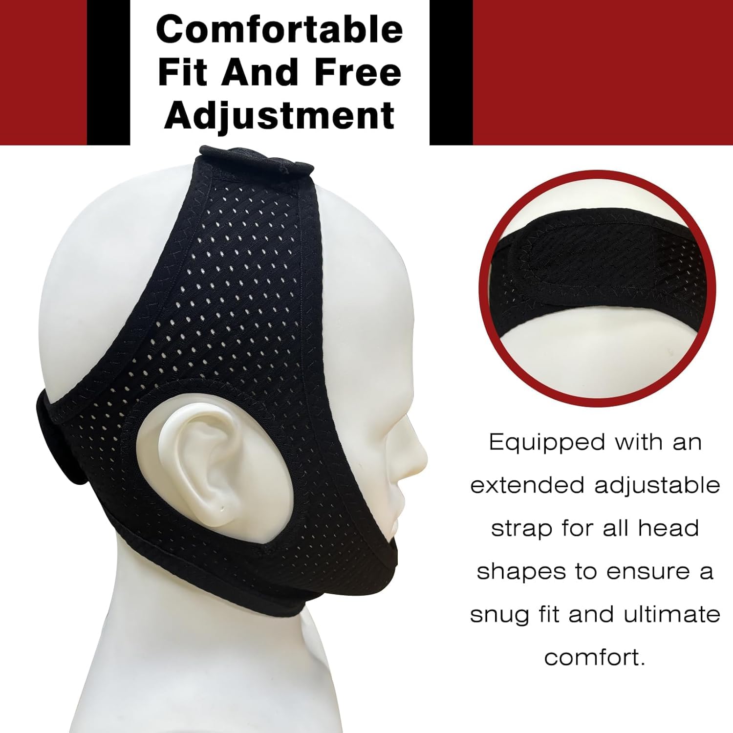 Breathable nylon fabric chin strap sleeping black 57cm worn
