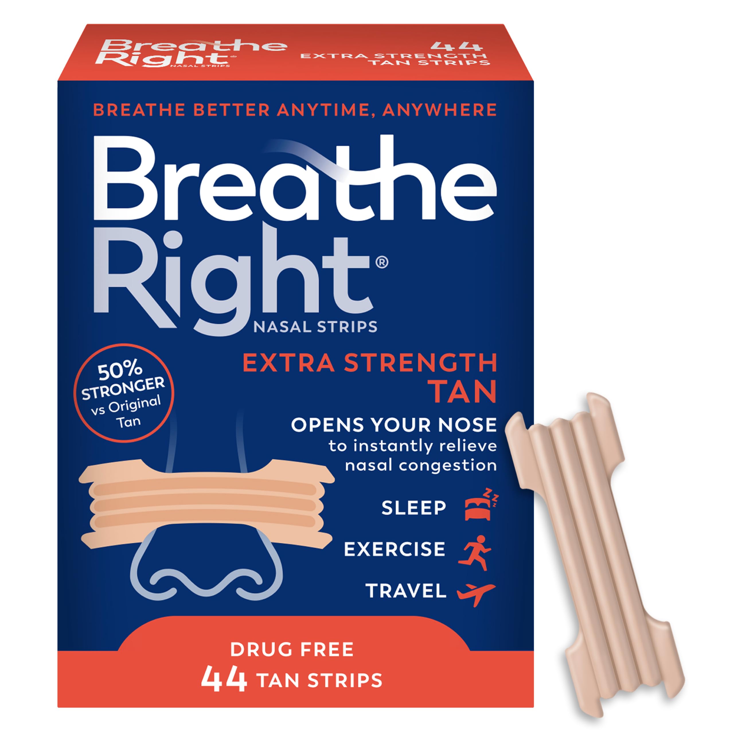 Breathe Right Nasal Strips tan 44ct packaging