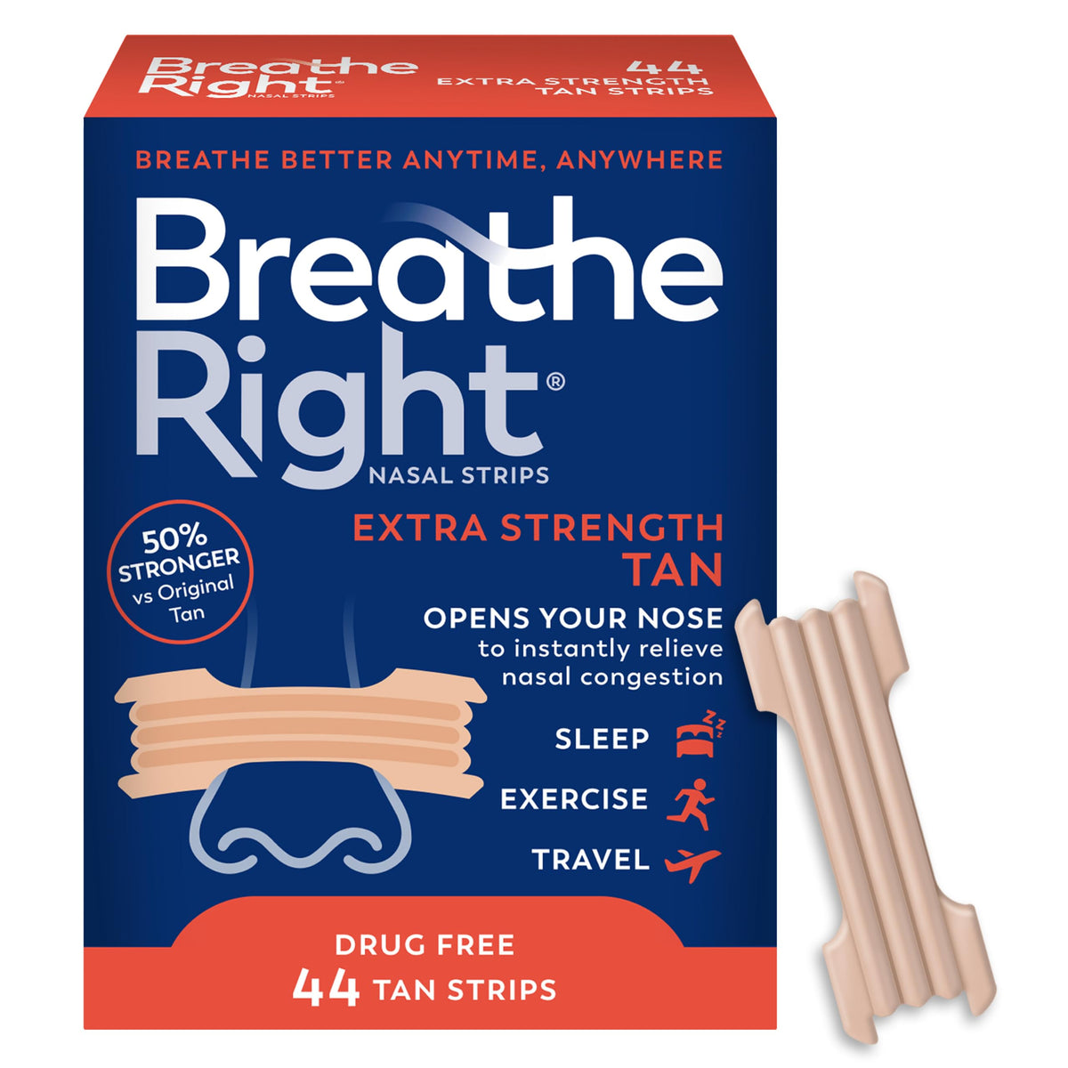 Breathe Right Nasal Strips tan 44ct packaging