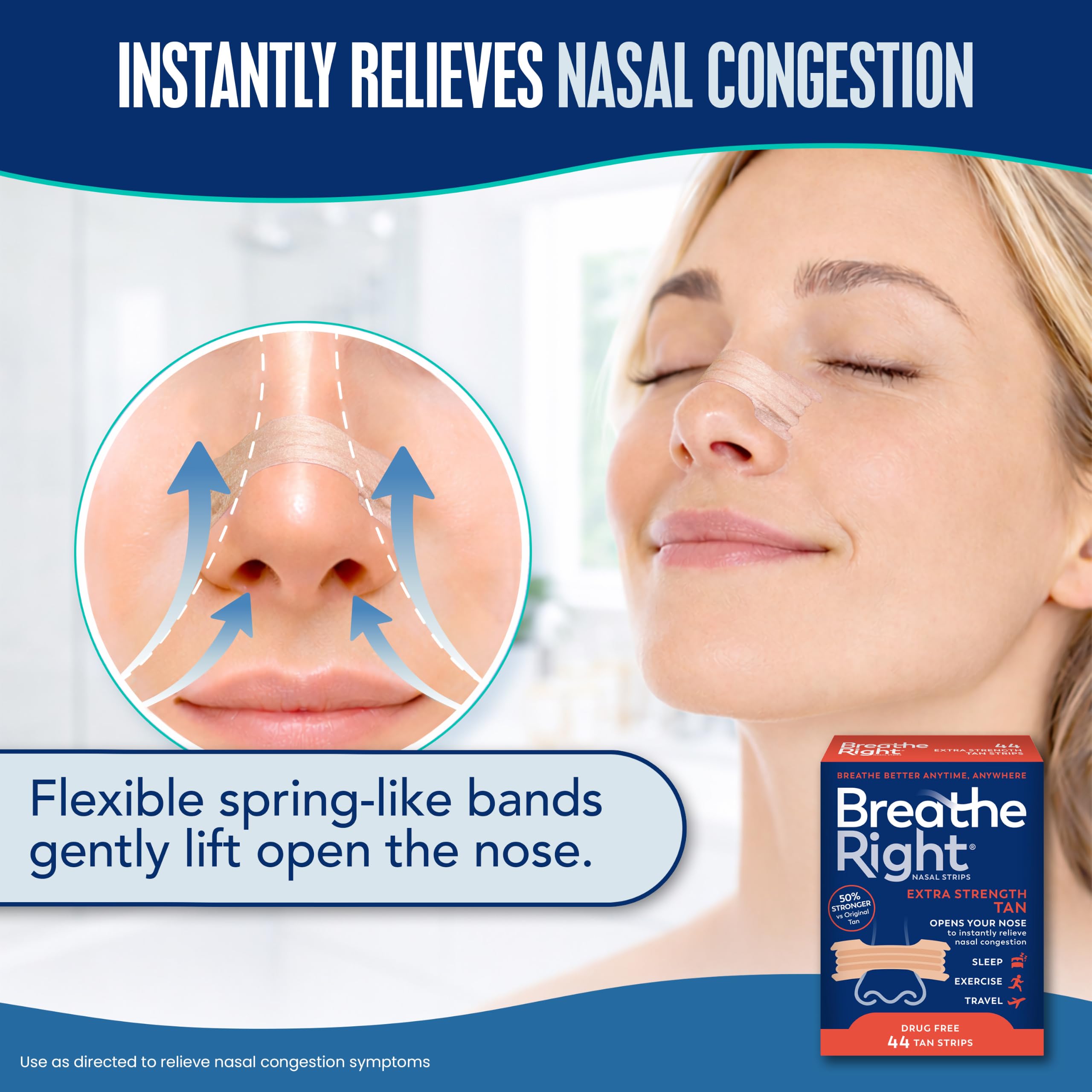 Breathe Right Nasal Strips Extra Strength tan 44ct packaging