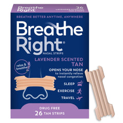 Breathe Right Nasal Strips Extra Strength lavender tan packaging