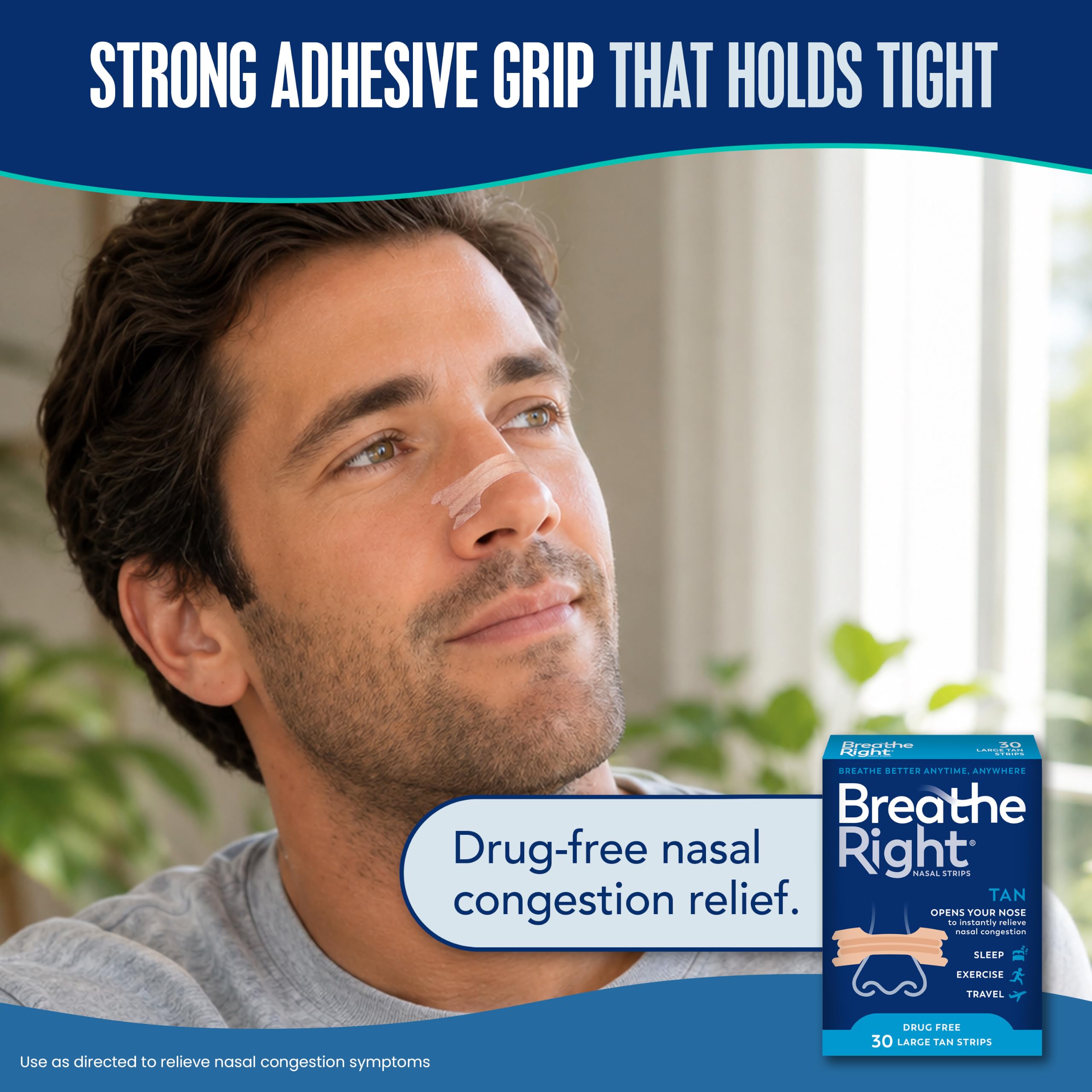 Tan colored Breathe Right nasal strips large size 30ct