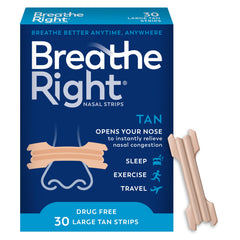 Breathe Right nasal strips large tan 30ct packaging