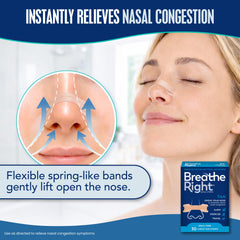 Tan colored Breathe Right nasal strips large 30ct packaging