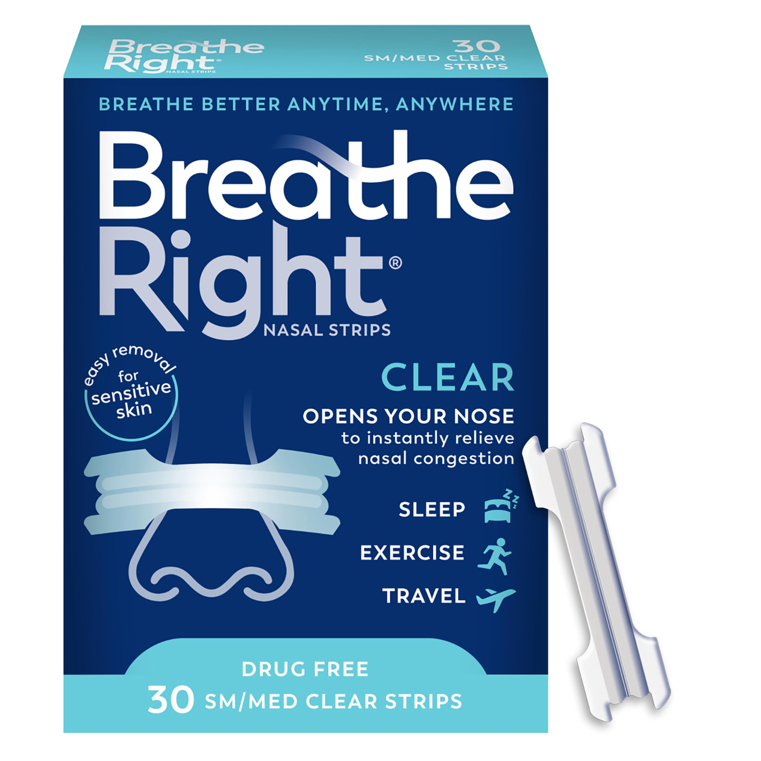 Breathe Right Original Clear nasal strips box 30 count