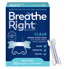 Breathe Right Original Clear nasal strips box 30 count