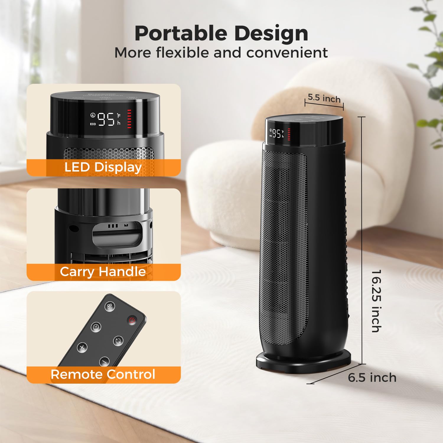 Black BREEZOME space heater for bedroom use