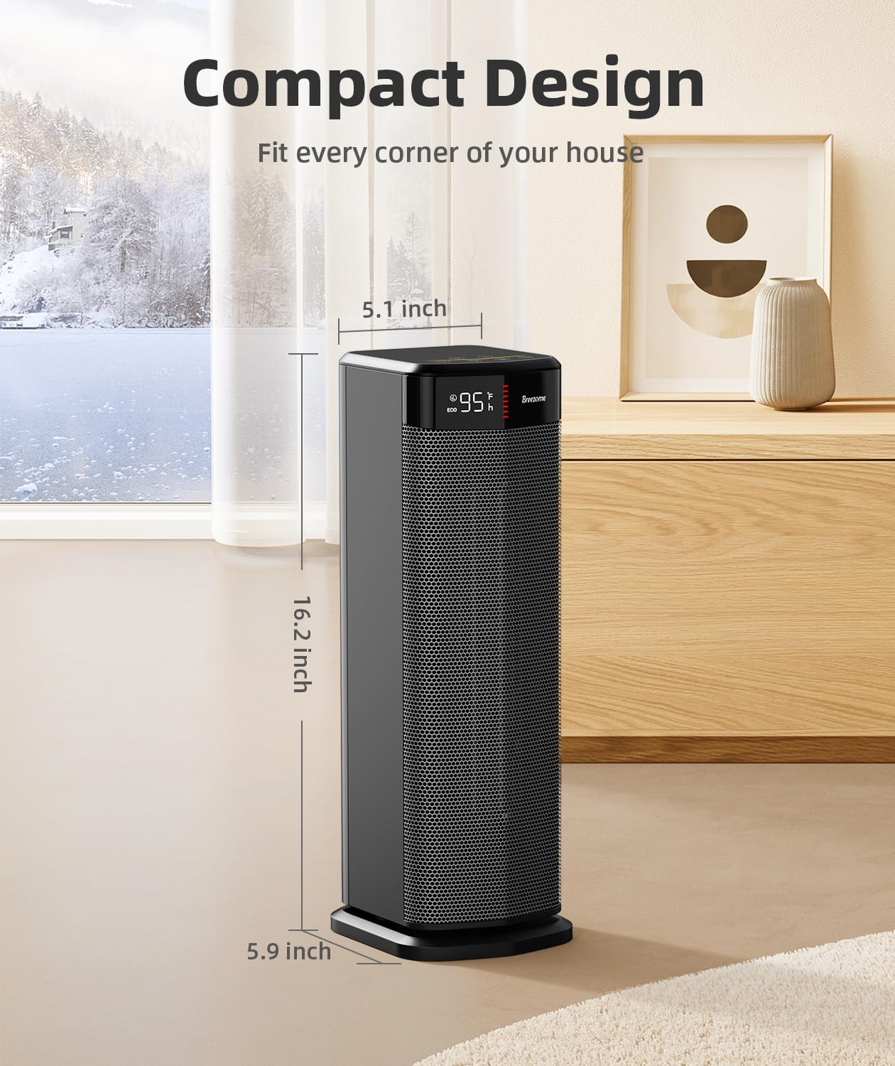 Portable handle breezome space heater suitable for home office bedroom