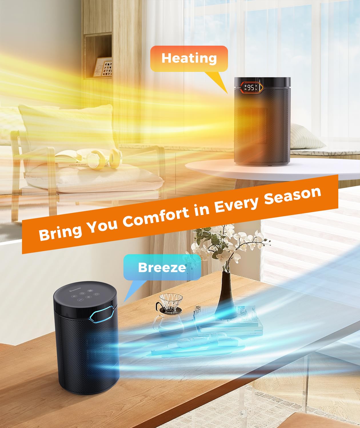 BREEZOME space heater suitable for small spaces bedside desk