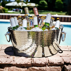 Anchored beverage tub with double hinged handles