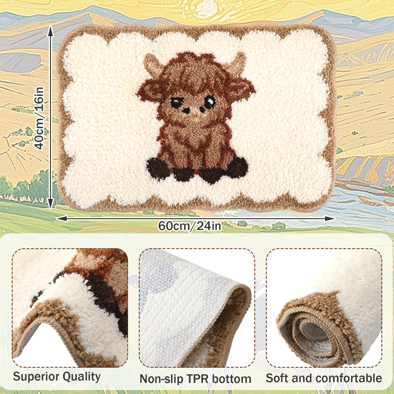 Breling Highland Cow Bath Rug brown and white two tone
