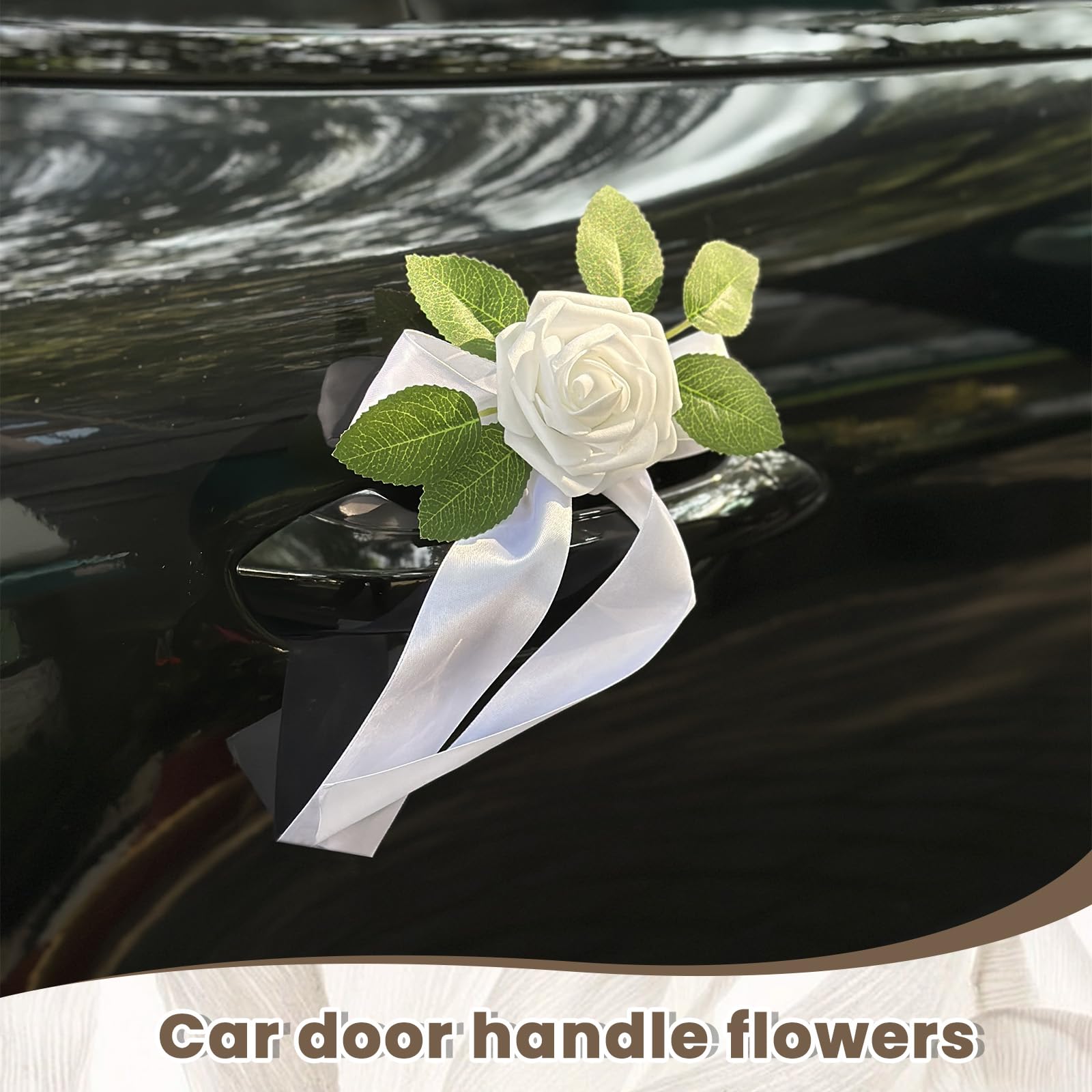 Car door handle floral accents for wedding party vehicles