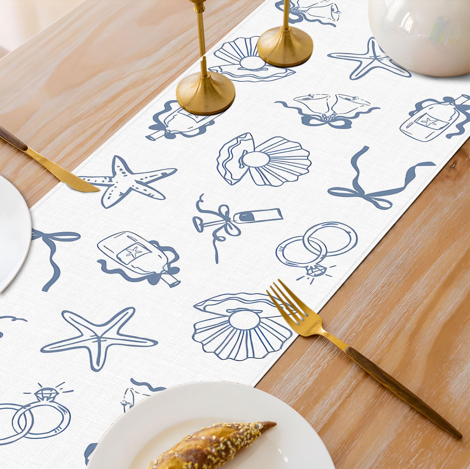 Indoor outdoor dining table runner for bridal showers