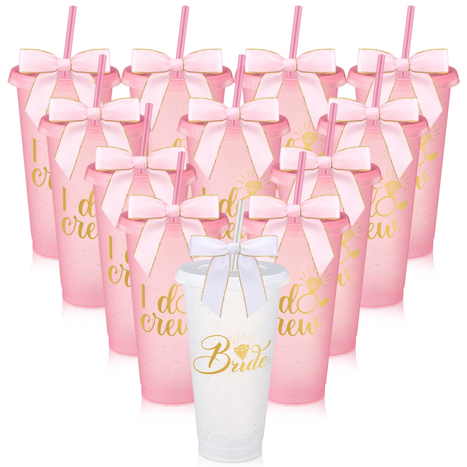 Bridesmaid plastic tumbler 24oz with straw lid in pink
