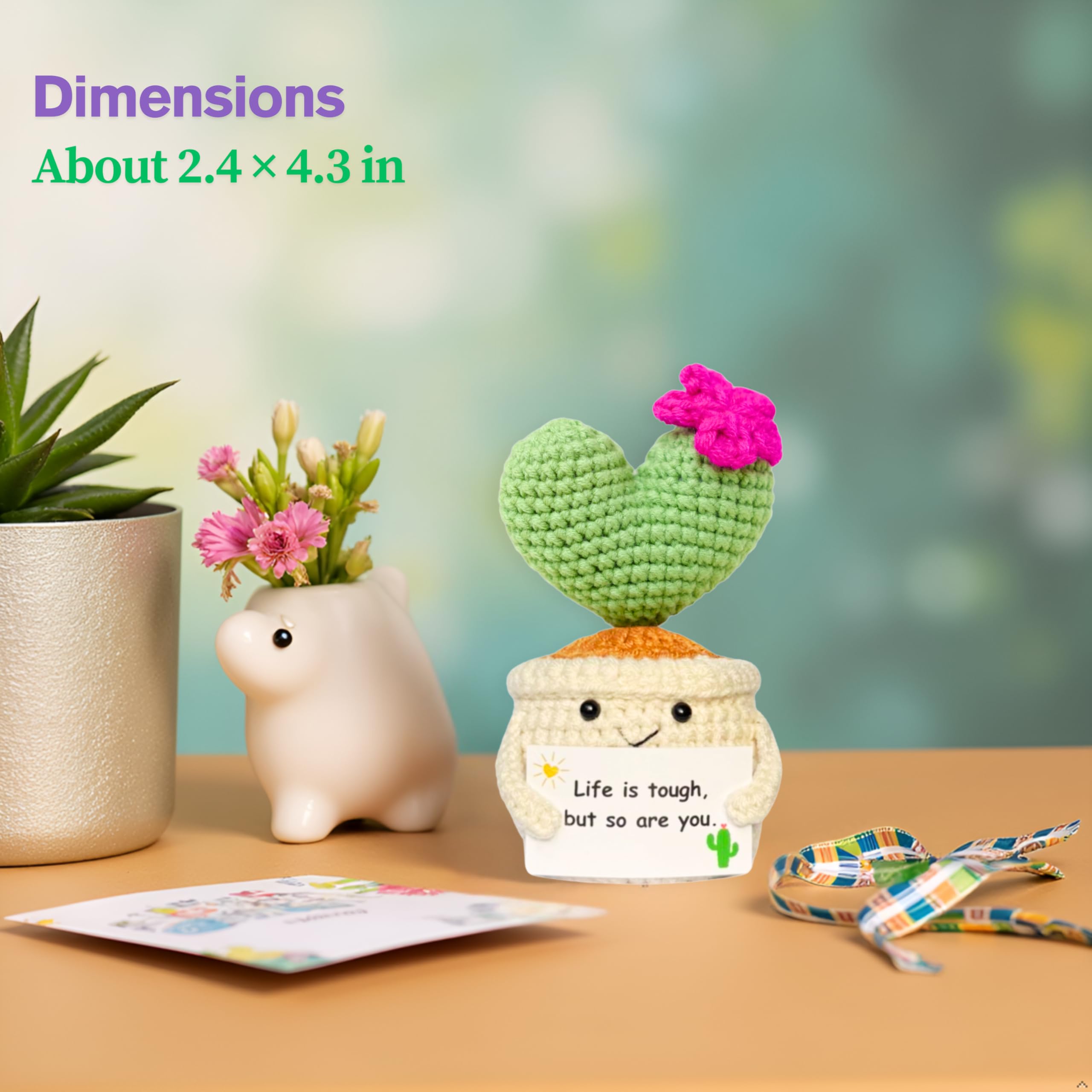 Life is Tough but So Are You card with crochet cactus