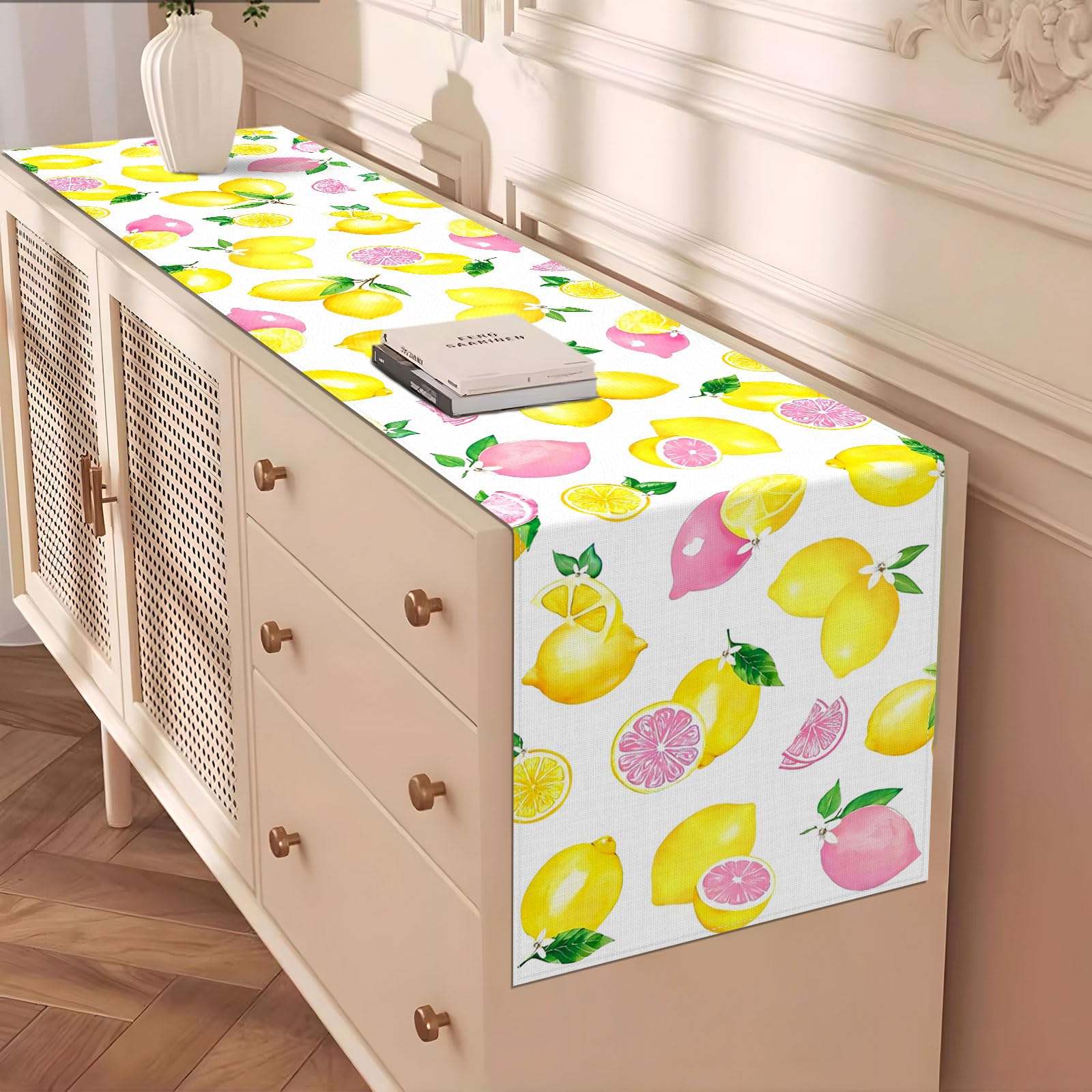 Bright colors and patterns pink lemon table decor
