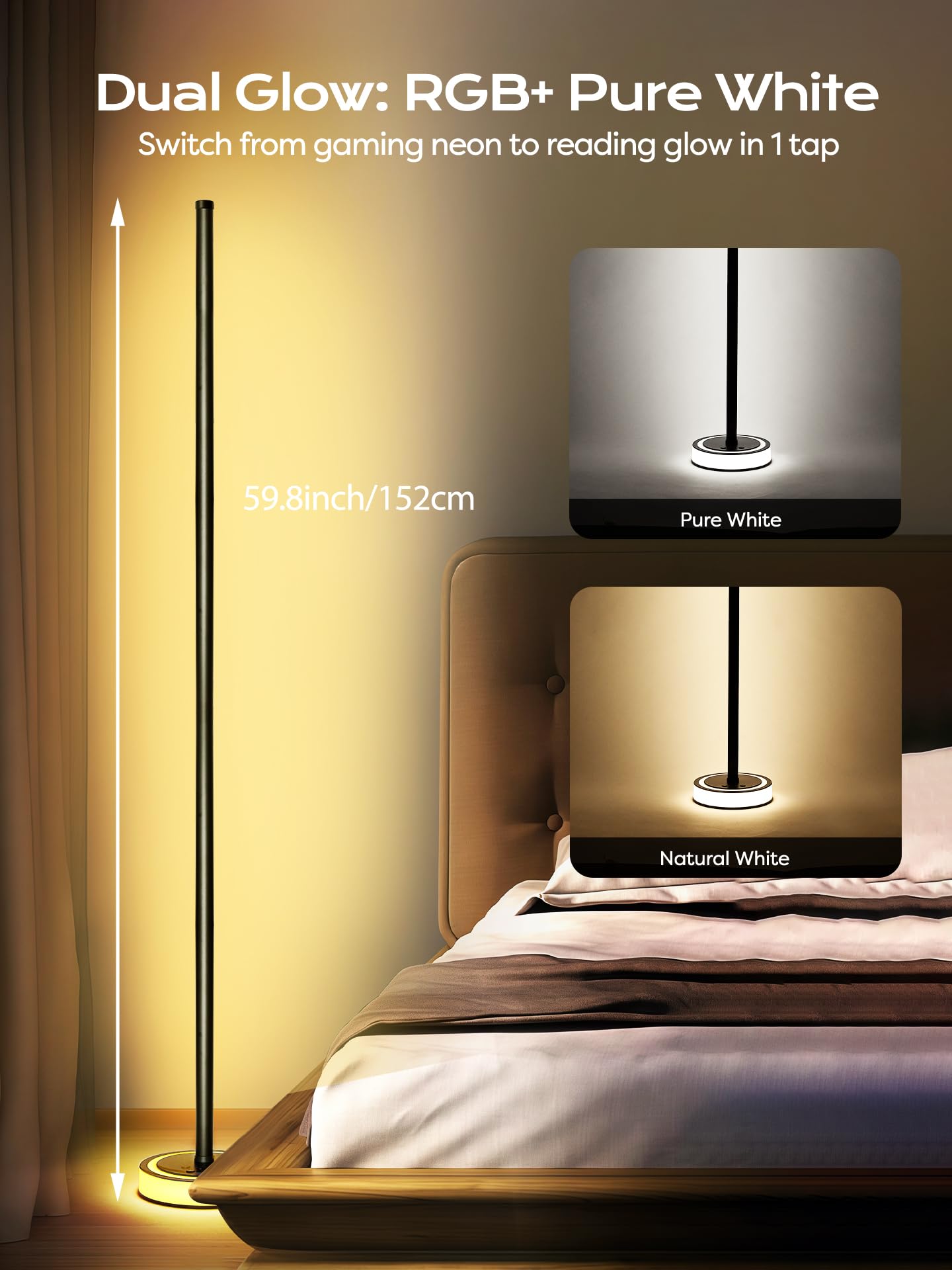 Space-saving vertical corner lamp design