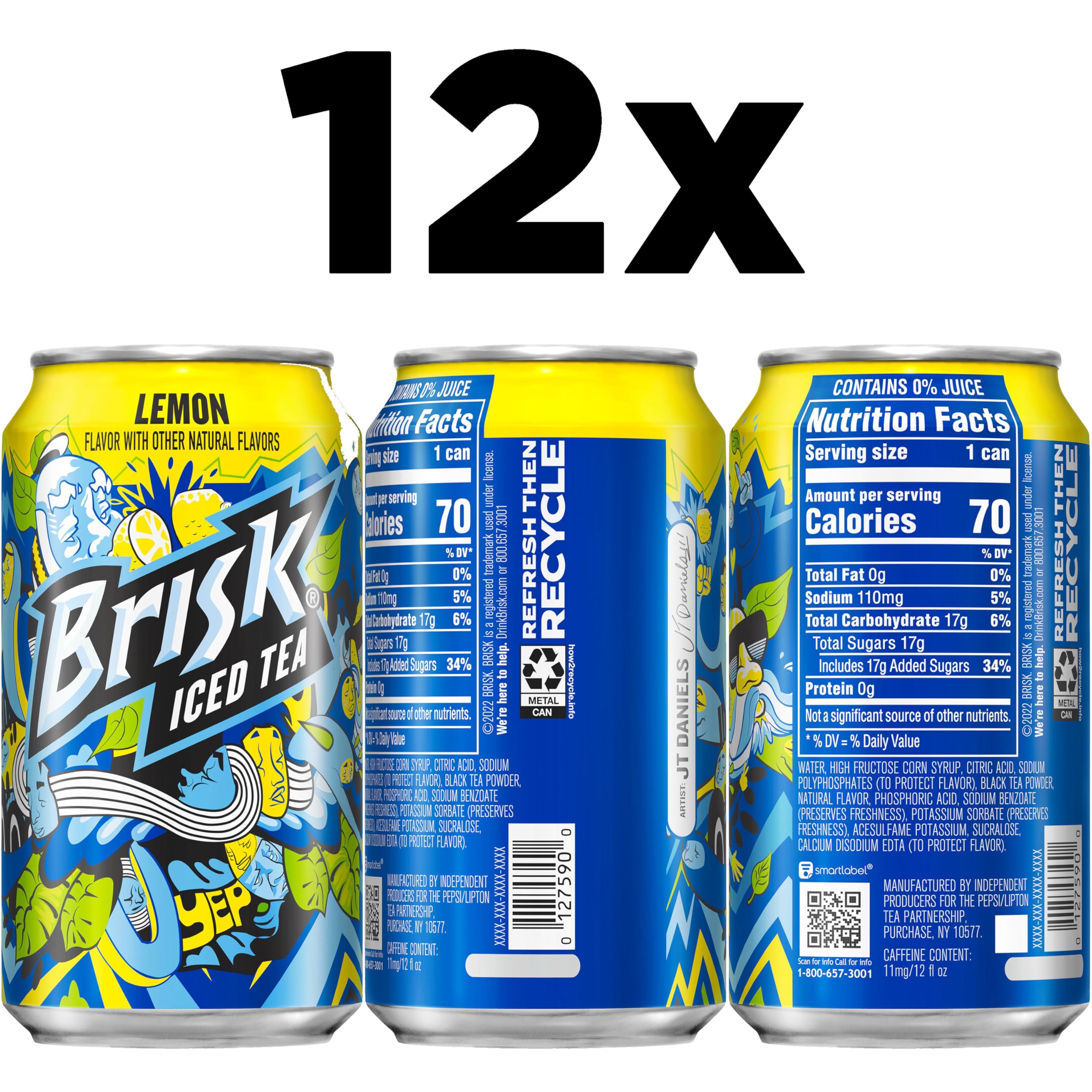 Brisk Iced Tea Lemon flavor 12 oz cans pack