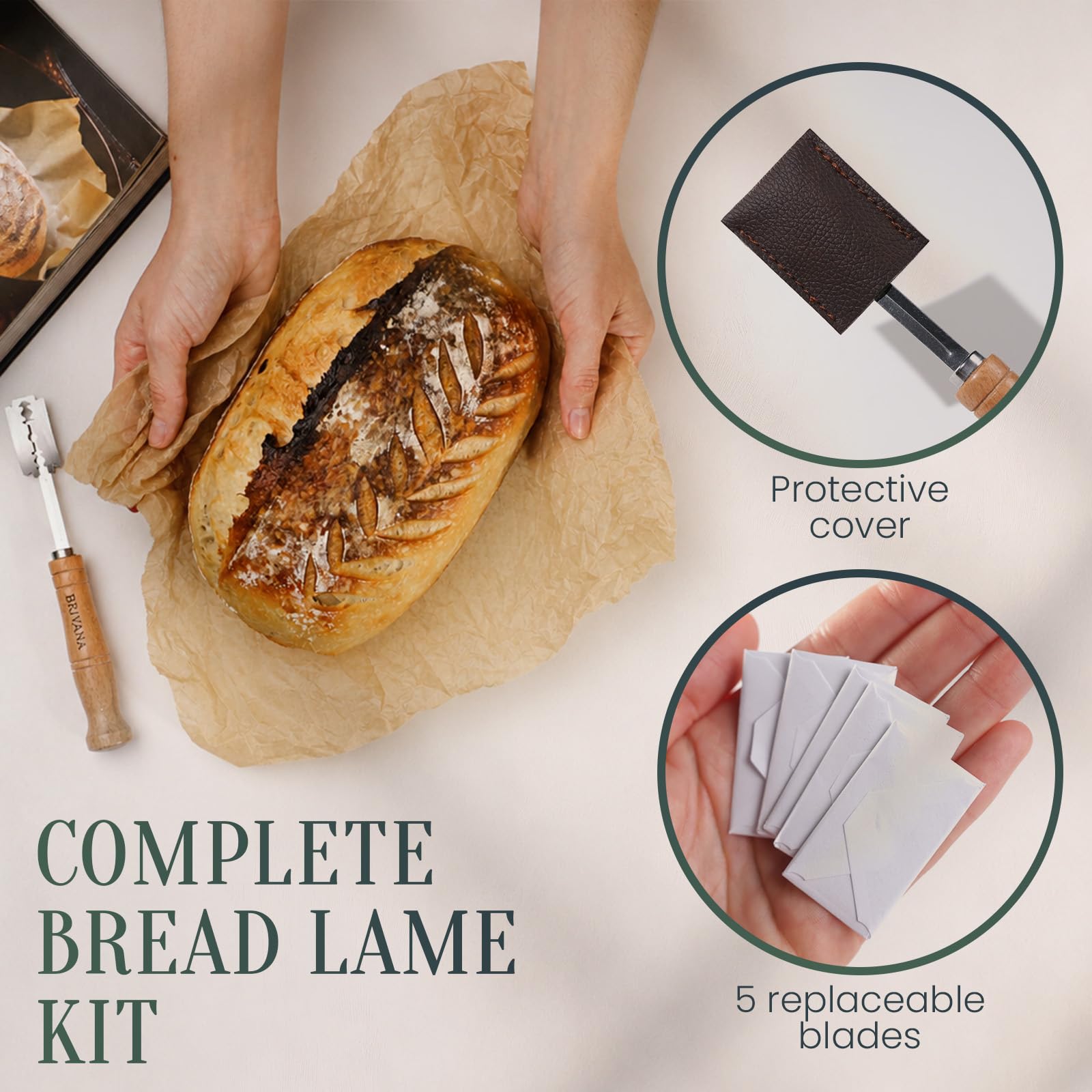 Beech wood handle bread scoring tool for artisan loaves
