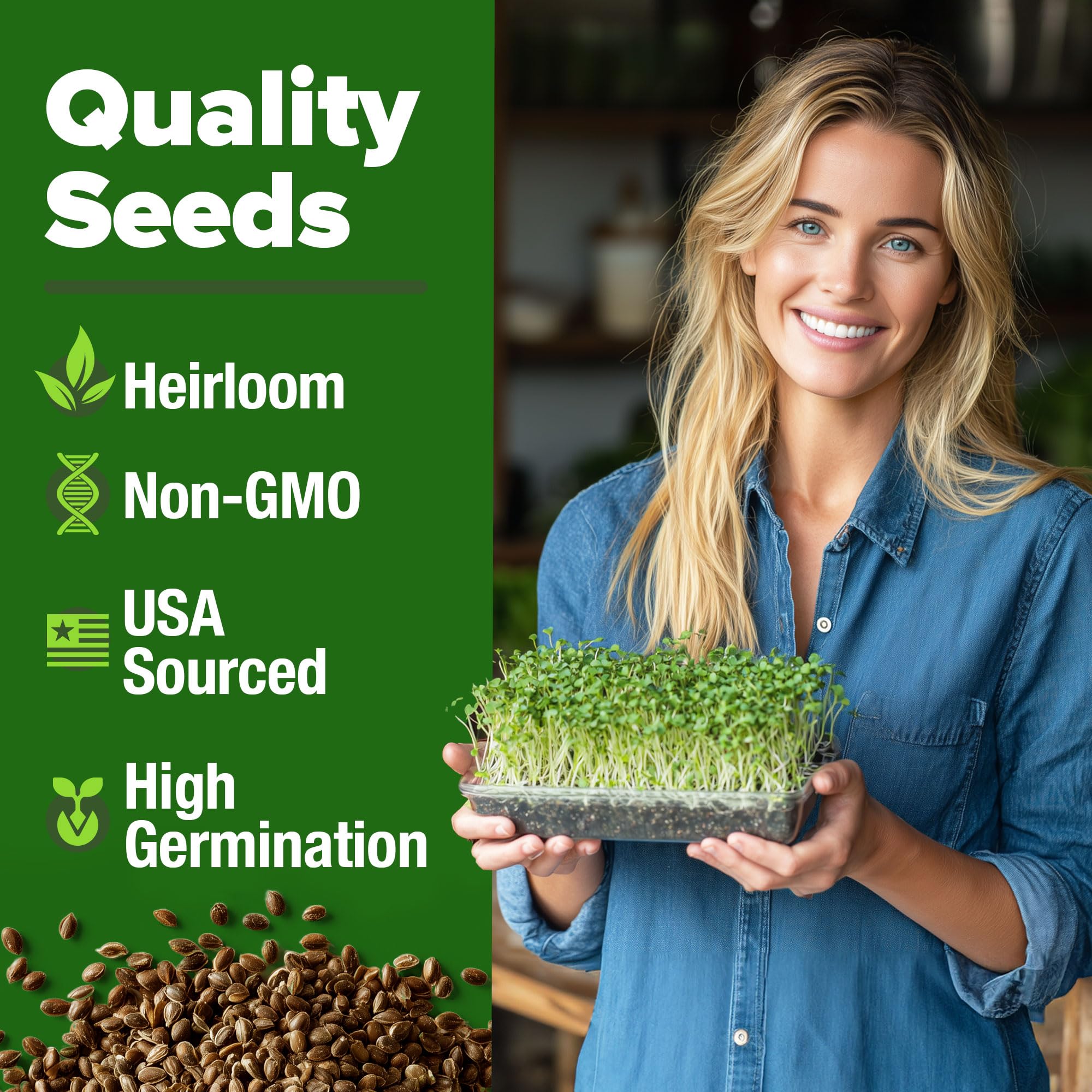 Broccoli seeds 8 oz bulk pack close up