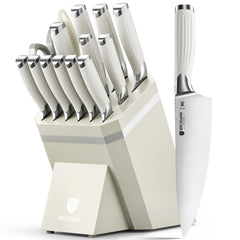 BRODARK 15-piece kitchen knife set with block and sharpener