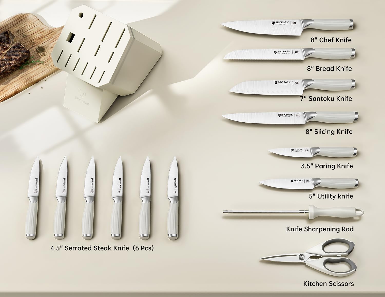 Sharpening rod included with BRODARK knife set