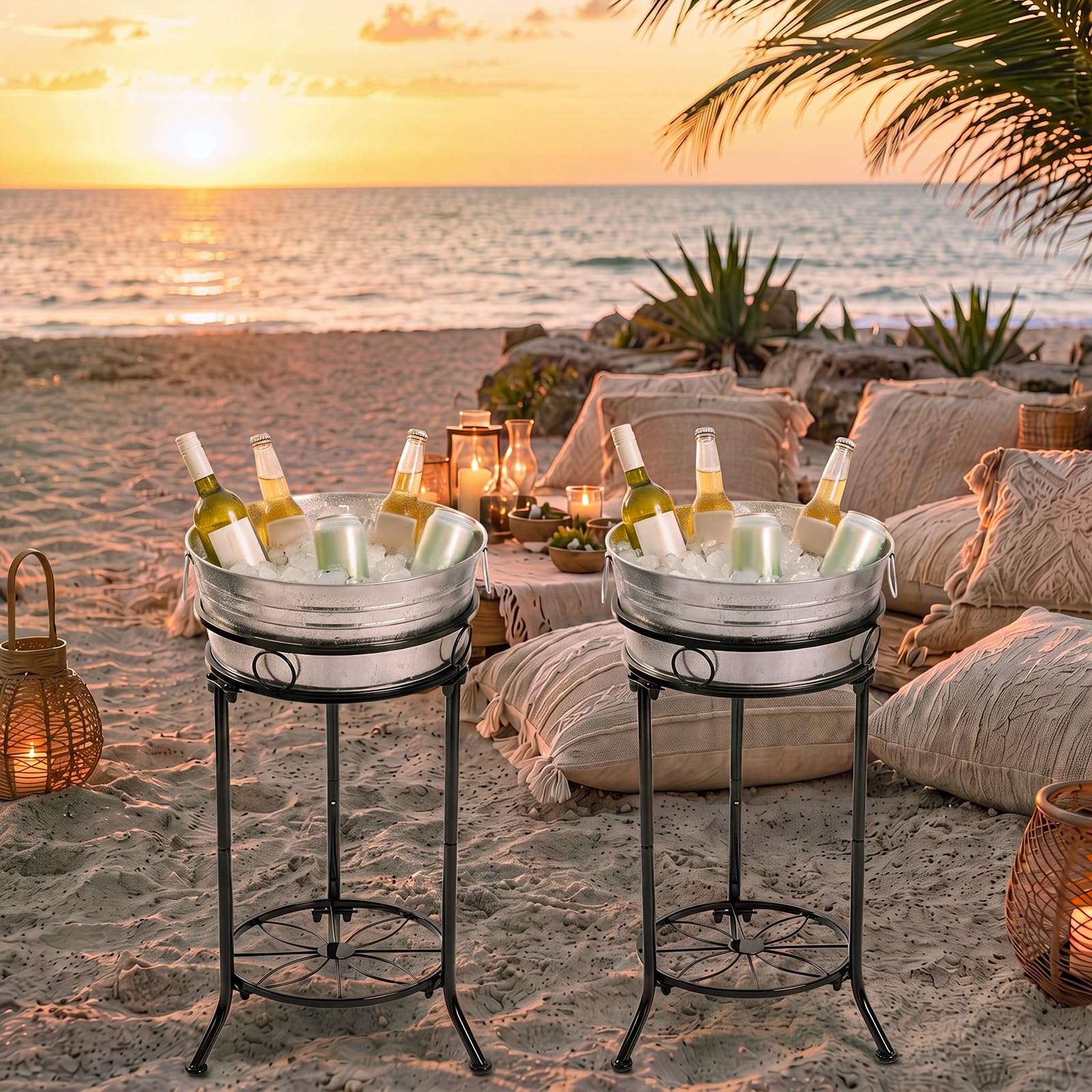 Two ice bucket stands included for easy setup and refilling