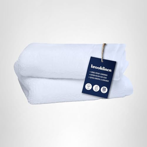 Solid white Brooklinen bath towels ideal for home use