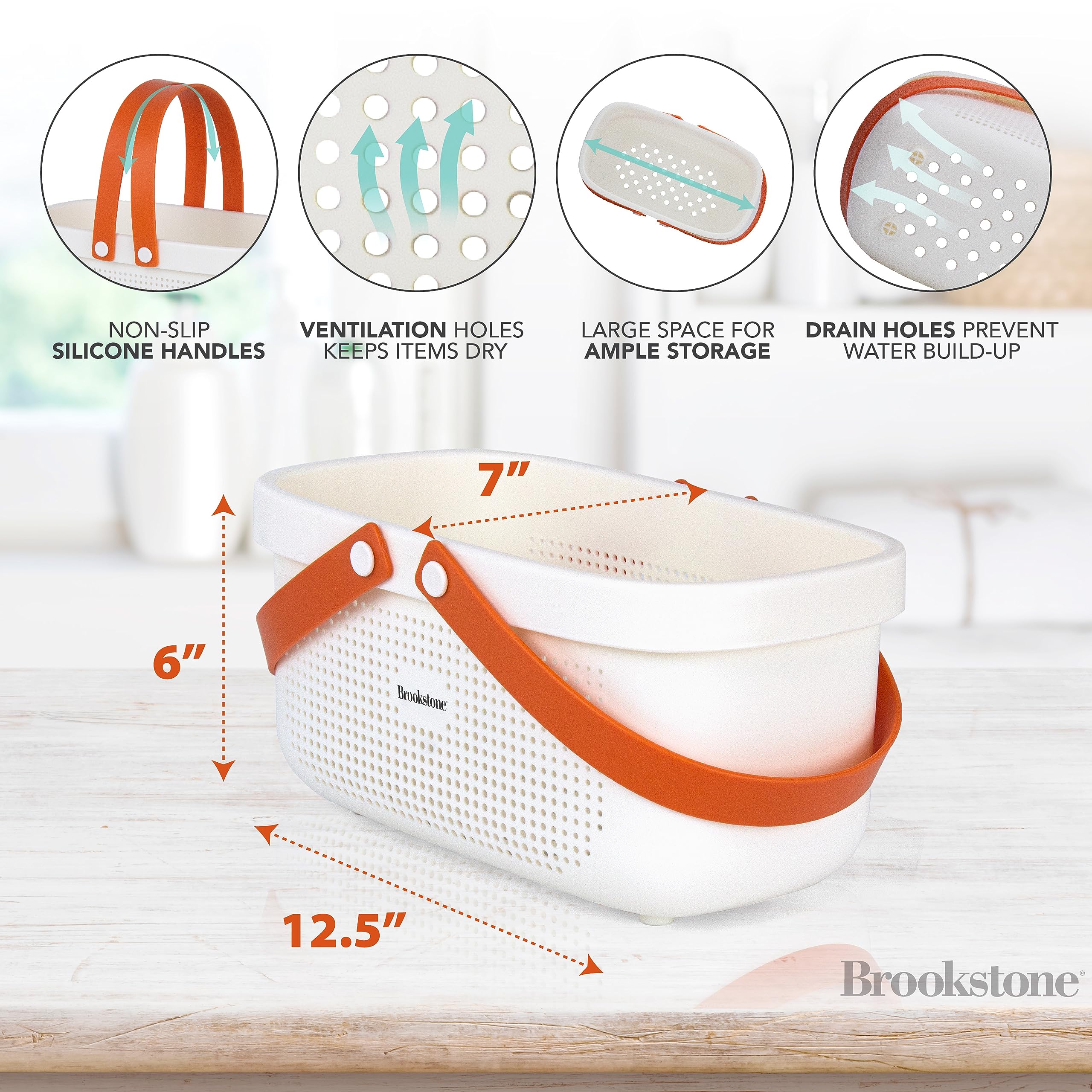 Soft silicone carrying handle detail on Brookstone caddy