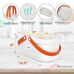 Soft silicone carrying handle detail on Brookstone caddy