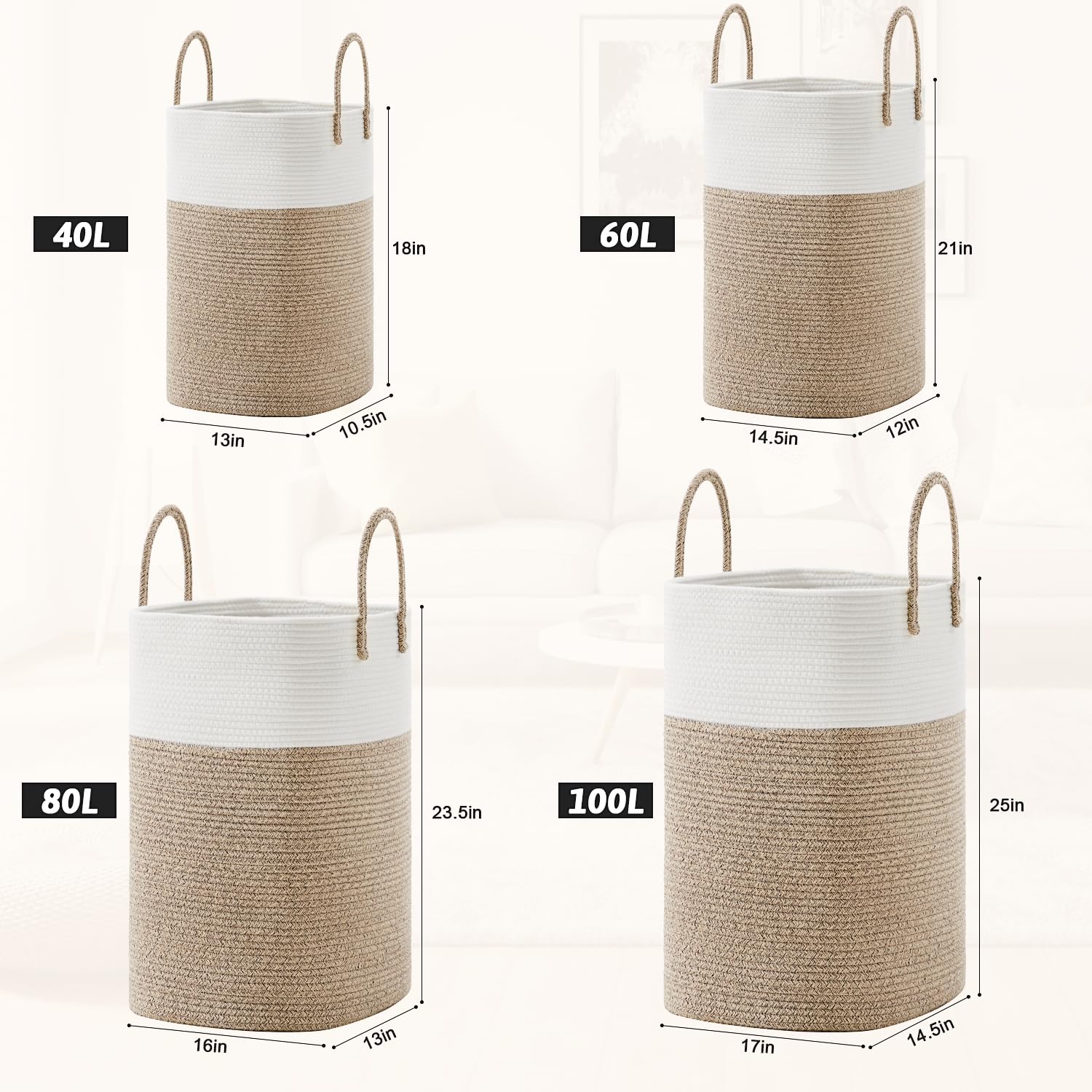 Collapsible cotton rope laundry basket