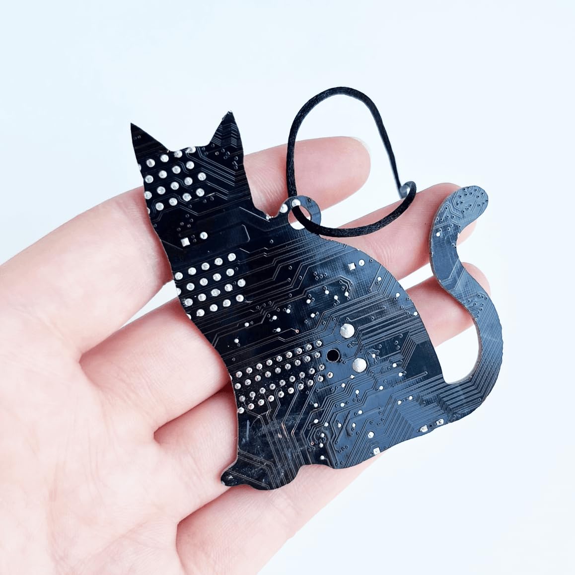 Gift boxed recycled circuit board cat ornament