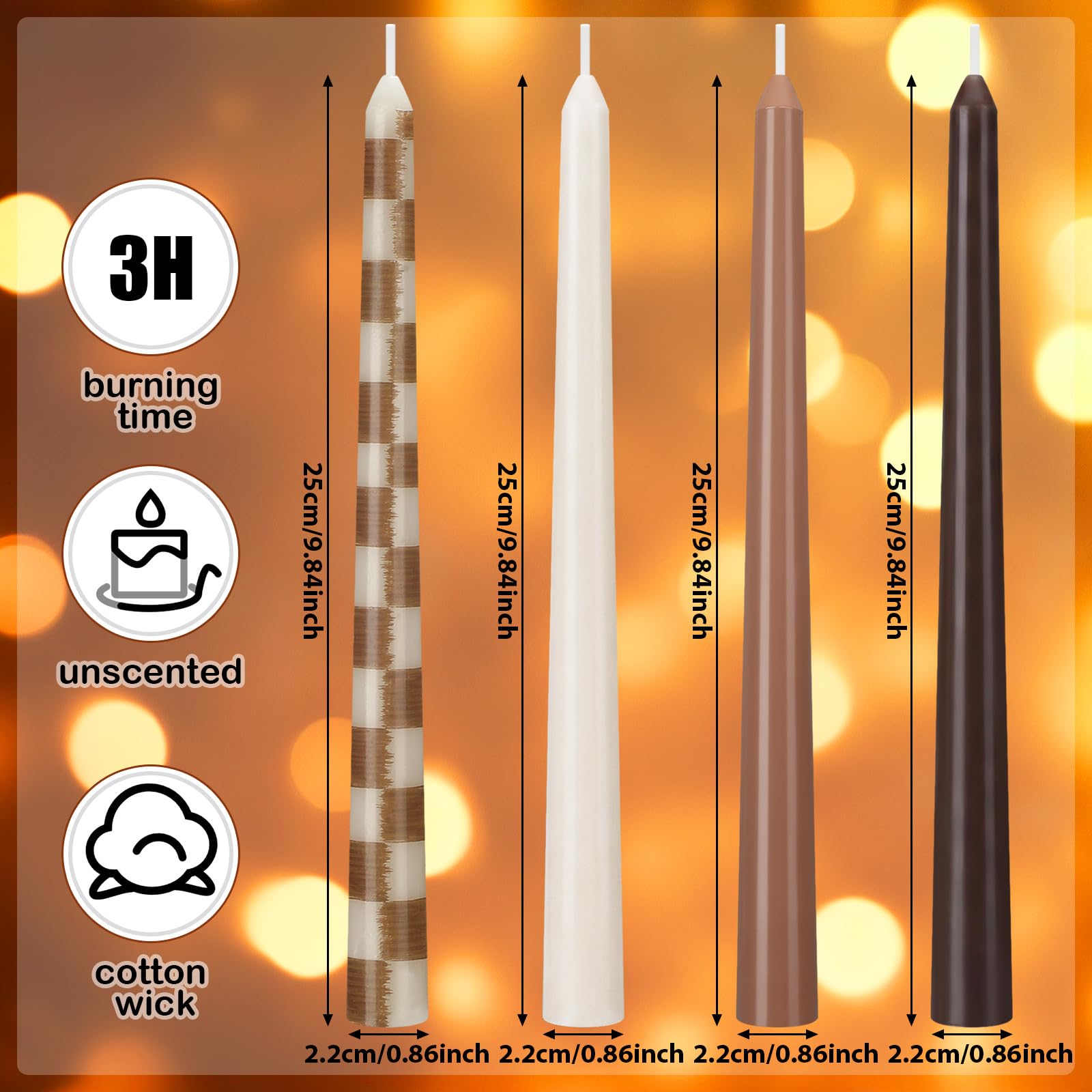Brown checkered taper candle designed for candlesticks