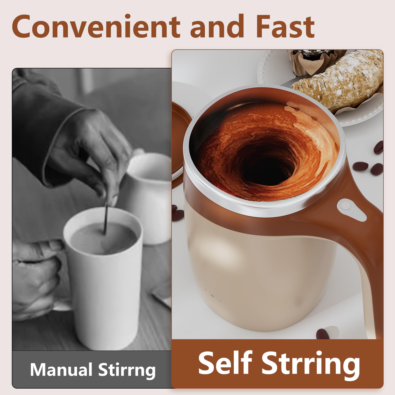 Brown color Automatic Magnetic Stirring Coffee Mug with lid