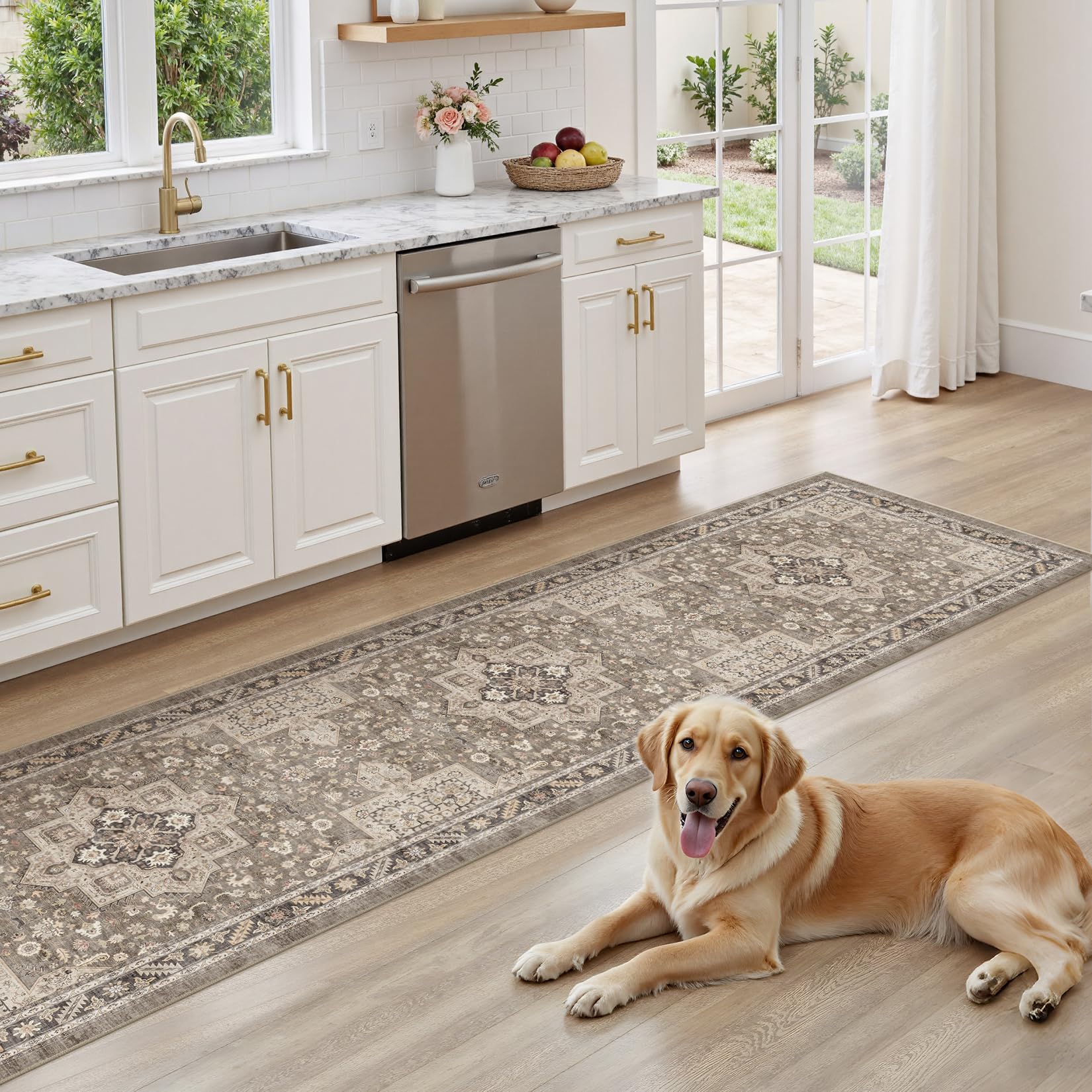 non-slip backing brown cotiled hall runner rug